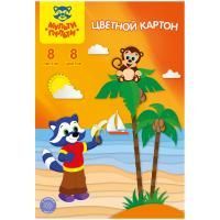 Цветной картон А4 8л 8цв немелованный Мульти-Пульти 1/55