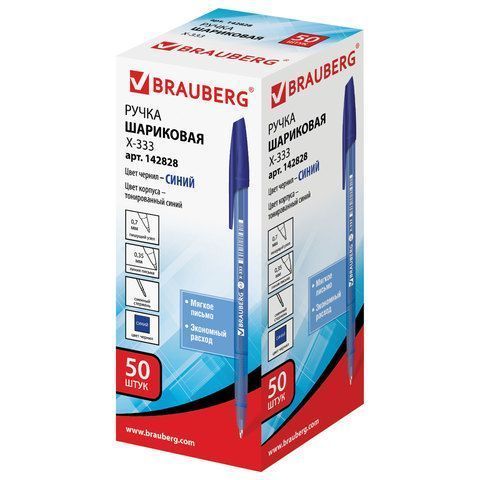 Ручка шариковая синяя узел 0,6мм линия 0,3мм BRAUBERG Tone 1/50