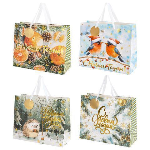 НГ Пакет подарочный бумажный (26х32х12) ассорти Акварельная зима 1/12/144