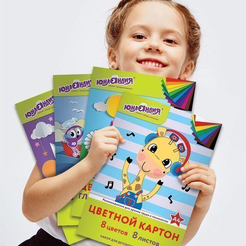 Цветной картон А4 12л 12цв глянцевый ЮНЛАНДИЯ 1/38