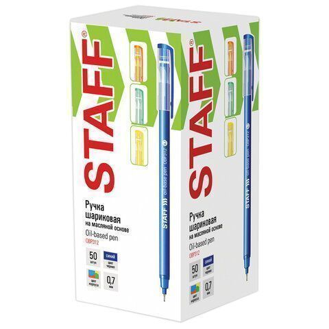 Ручка шариковая синяя масляная узел 0,7мм линия 0,35мм STAFF Basic OBP-312 1/50/3000