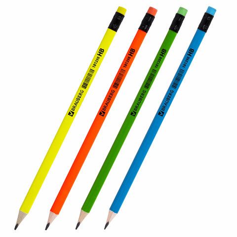 Карандаш ч/гр HB с ластиком трехгранный корпус неон ассорти Brauberg 1/12/2880