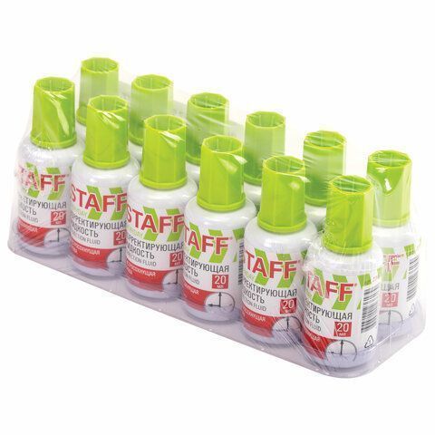 Корректирующая жидкость штрих 20мл флакон с кисточкой быстросохнущая STAFF EVERYDAY  1/12/576