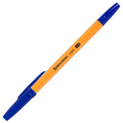 Ручка шариковая синяя узел 1мм линия письма 0,5мм корпус оранж. BRAUBERG ORANGE Line 1/50