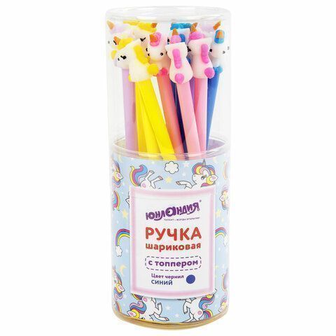 Ручка шариковая синяя узел 0,7мм с топпером ЮНЛАНДИЯ Единорог 1/12