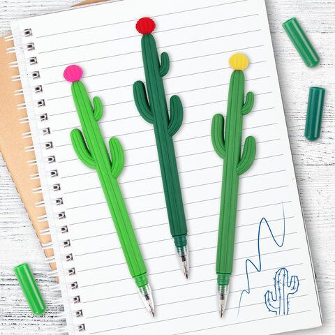 Ручка фигурная шариковая мягкий силиконовый корпус, ассорти, СИНЯЯ, 0,7мм ЮНЛАНДИЯ Кактус 1/12