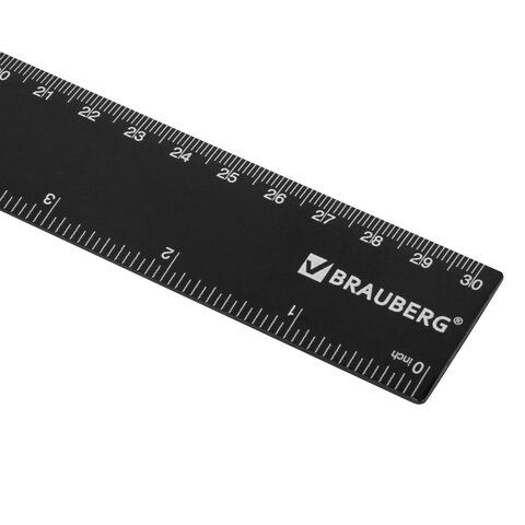Линейка 30см пластик черная BRAUBERG 1/20 (Клиент)
