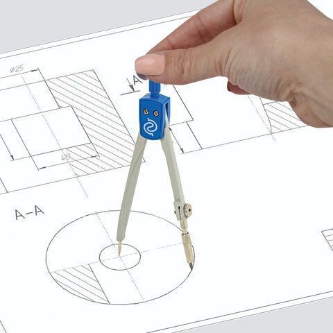 Циркуль 125мм для средних классов GLOBUS металлический, цвет ассорти, чехол ПВХ 1/24/48
