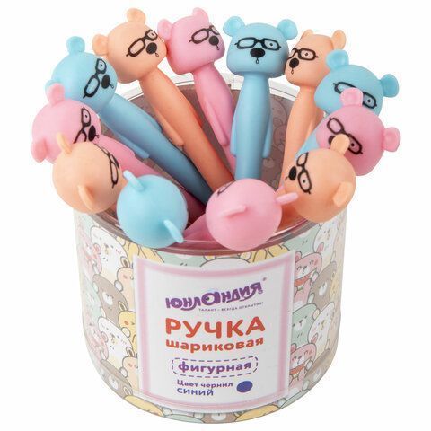 Ручка фигурная шариковая мягкий силиконовый корпус, ассорти, СИНЯЯ, 0,7мм ЮНЛАНДИЯ Мишка 1/12