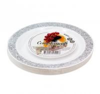 Тарелка пластиковая d-230 белая с серебряной ажурной каймой Compliment ламинированная (12шт) 1/20