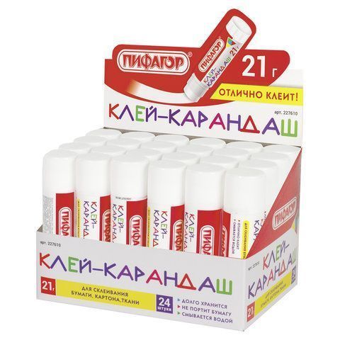 Клей-карандаш 21г ПИФАГОР 1/24/648