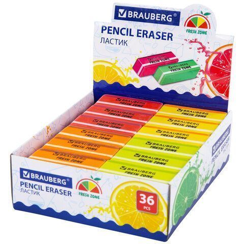 Ластик 60х18х12мм большой, скошенный, цвет ассорти 1/36