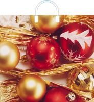 НГ Пакет с пластмассовыми ручками (38х34)-90 Игрушки с мишурой 10/150