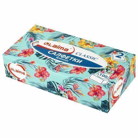Салфетки косметические 2-сл в короб 20х20см (100шт) в картонном боксе Лайма 1/35 (клиент)