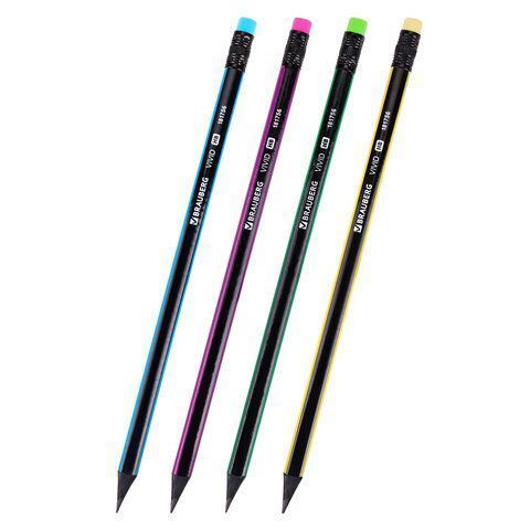 Карандаш ч/гр НВ с ластиком корпус ассорти BRAUBERG VIVID 1/72 (вывод)