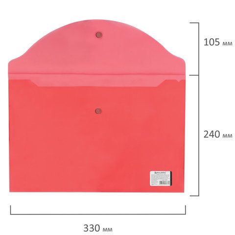 Папка-конверт с кнопкой А4 BRAUBERG, прозрачная, красная, до 100 листов, 0,15мм 1/15/90