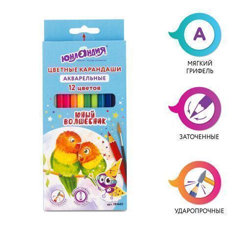 Карандаши цветные 12цв акварельные шестигранные ЮНЛАНДИЯ Юный Волшебник 1/12