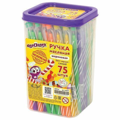 Ручка шариковая масляная синяя 0,3мм иголчатый узел 0,6мм корп ассорти ЮНЛАНДИЯ Candy 1/75/3000