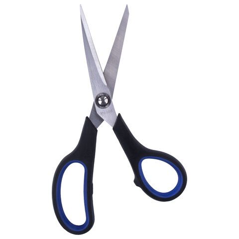 Ножницы 190мм метал черно-синие вставки европодвес Soft Grip Brauberg 1/12