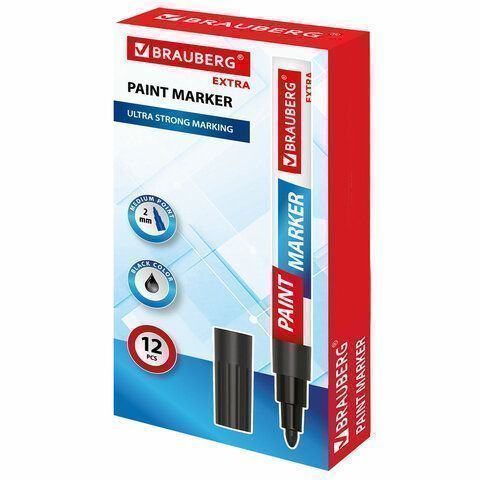 Маркер-краска лаковый черный 2мм нитро-основа алюм корпус BRAUBERG EXTRA 1/12/864