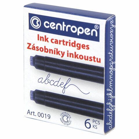 Картриджи чернильные СИНИЕ CENTROPEN, КОМПЛЕКТ 6 шт., 0019/6